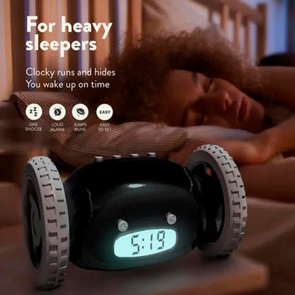 Despertador Digital Inteligente con Ruedas Que Corre Sonido Potente Ruidoso