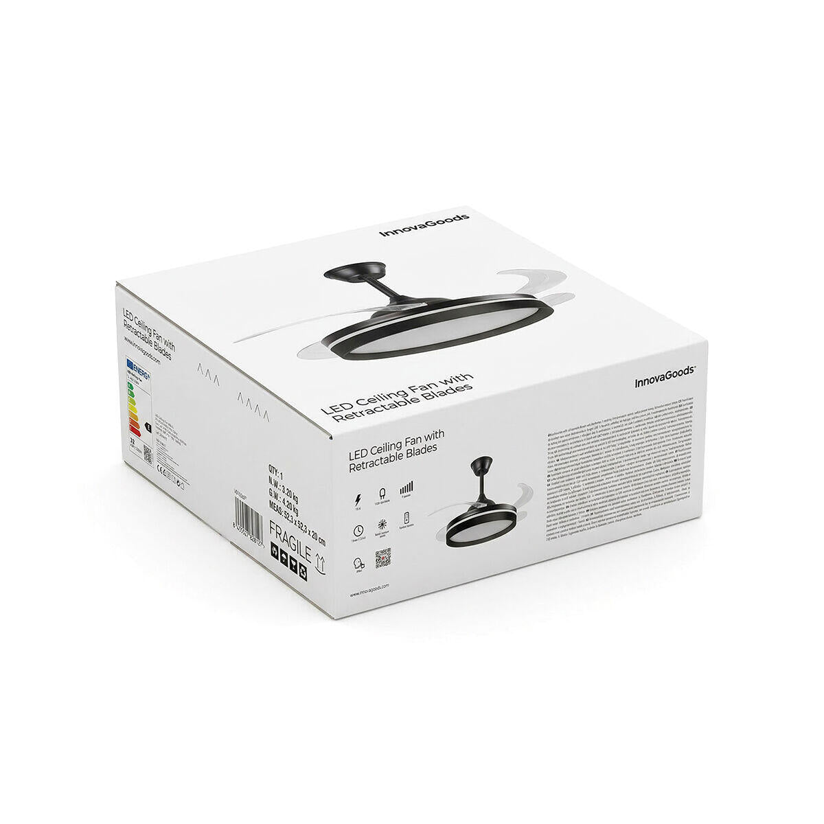 Ventilador de Techo con Luz LED, 4 Aspas Retráctiles y Mando a Distancia InnovaGoods